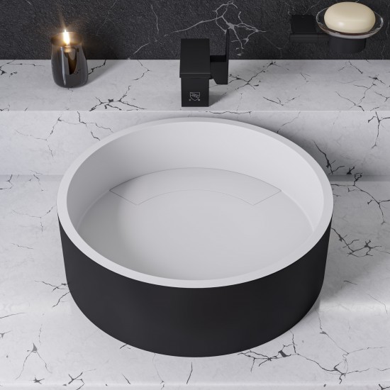 ALFI brand ABRS15RBM Black Matte 15" Round Solid Surface Resin Sink