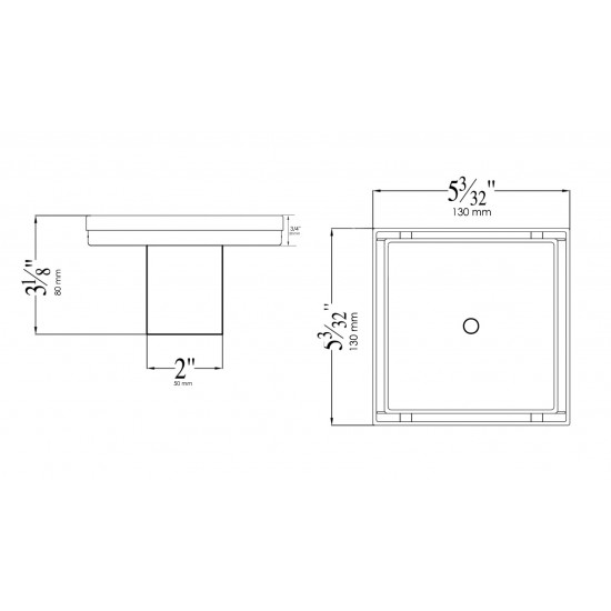 ALFI brand ABSD55A 5" x 5" Modern Square Stainless Steel Shower Drain w/o Cover