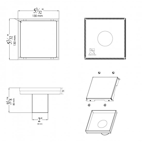 ALFI brand 5" x 5" Square Stainless Steel Shower Drain with Solid Cover