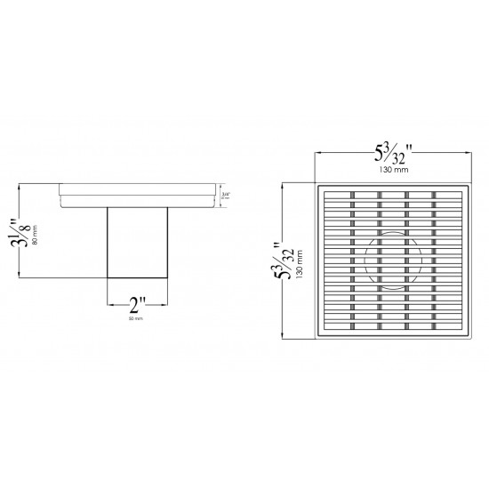 ALFI brand ABSD55D 5" x 5" Square Stainless Steel Shower Drain with Groove Lines