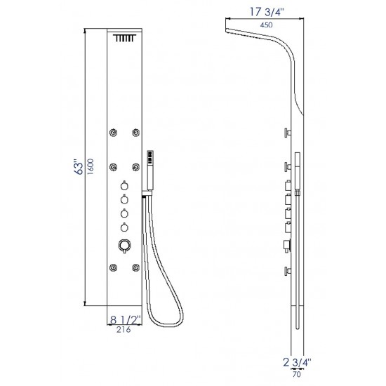 ALFI brand ABSP40 Stainless Steel Shower Panel with 6 Body Sprays