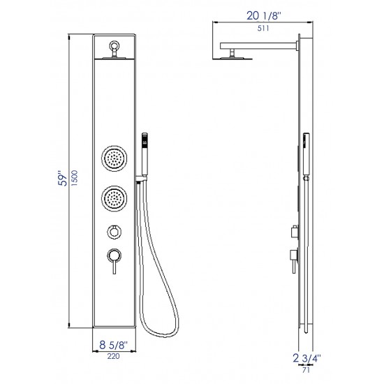 ALFI brand White Glass Shower Panel with 2 Body Sprays and Rain Shower Head