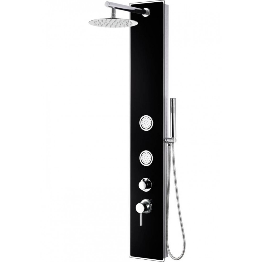 ALFI brand Black Glass Shower Panel with 2 Body Sprays and Rain Shower Head