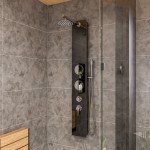 ALFI brand Black Glass Shower Panel with 2 Body Sprays and Rain Shower Head