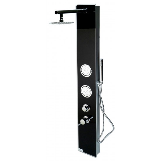 ALFI brand Black Glass Shower Panel with 2 Body Sprays and Rain Shower Head