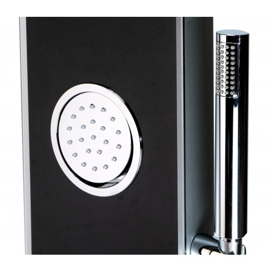 ALFI brand Black Glass Shower Panel with 2 Body Sprays and Rain Shower Head