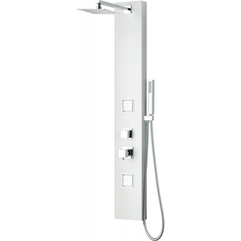 ALFI brand White Aluminum Shower Panel with 2 Body Sprays and Rain Shower Head