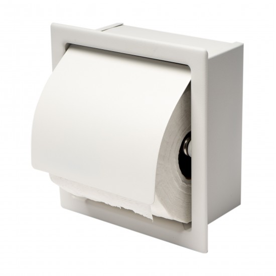 ALFI brand White Matte Stainless Steel Recessed Toilet Paper Holder with Cover