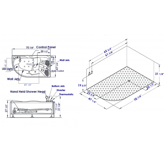 EAGO AM124ETL-L 6 ft Right Drain Corner Acrylic White Whirlpool Bathtub for Two