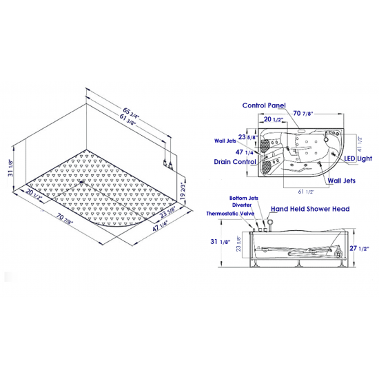 EAGO AM124ETL-R 6 ft Left Drain Corner Acrylic White Whirlpool Bathtub for Two