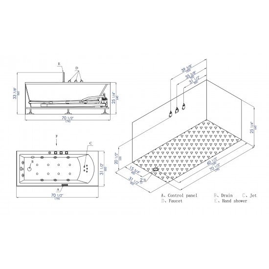 EAGO AM154ETL-L6 6 ft Acrylic White Rectangular Whirlpool Bathtub w Fixtures