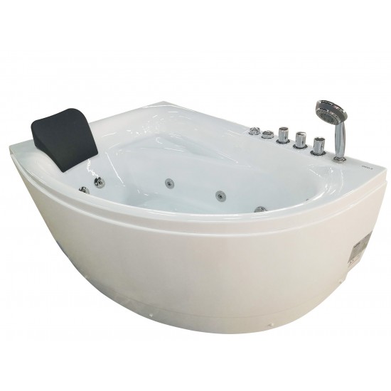 EAGO 5' Single Person Corner White Acrylic Whirlpool Bath Tub - Drain on Right