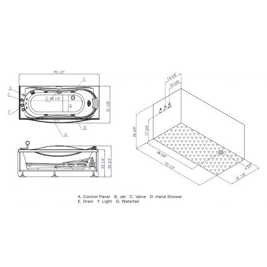 EAGO AM189ETL-L 6 ft Right Drain Acrylic White Whirlpool Bathtub w Fixtures