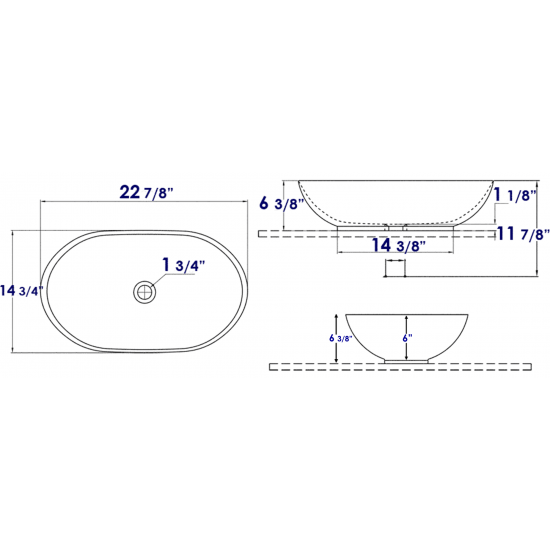 EAGO BA352 23" Oval Ceramic Above Mount Bathroom Basin Vessel Sink