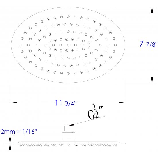 ALFI brand 12" Oval Polished Solid Stainless Steel Ultra Thin Rain Shower Head