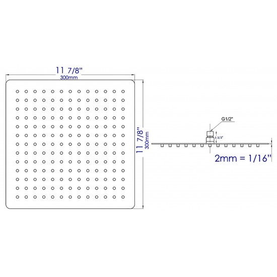 ALFI brand Solid Polished Stainless Steel 12" Square Ultra Thin Rain Shower Head