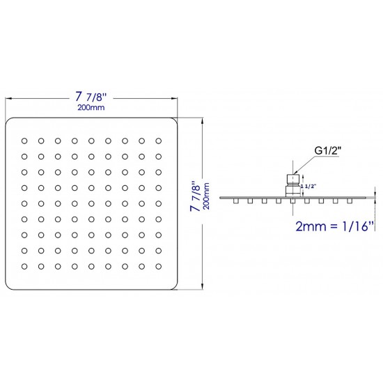 ALFI brand Solid Brushed Stainless Steel 8" Square Ultra Thin Rain Shower Head