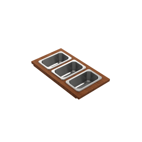 Prep Board Set for Workstation Sinks with 3 Rectangular Stainless Steel Bowls