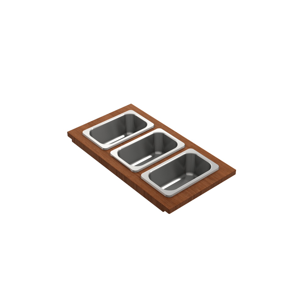 Prep Board Set for Workstation Sinks with 3 Rectangular Stainless Steel Bowls