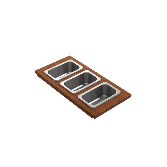 Prep Board Set for Workstation Sinks with 3 Rectangular Stainless Steel Bowls