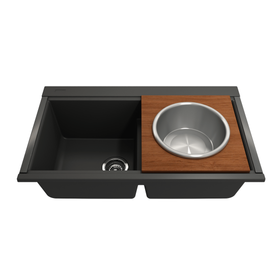 Prep Board Set for Workstation Sinks with Round Steel Mixing Bowl and Colander