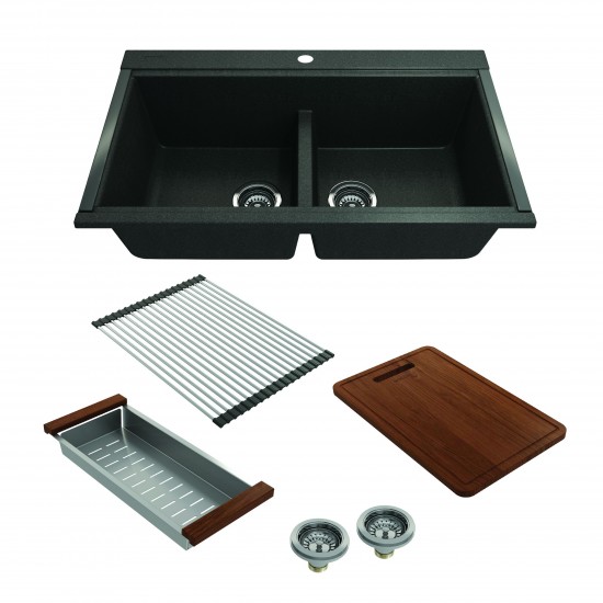 Undermount 33 in. Granite Composite Kitchen Sink with Integrated Workstation