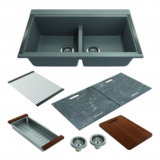 Undermount 33 in. Granite Composite Kitchen Sink with Integrated Workstation