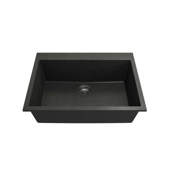 Dual-Mount 27 in. Single Bowl Granite Composite Kitchen Sink in Metallic Black