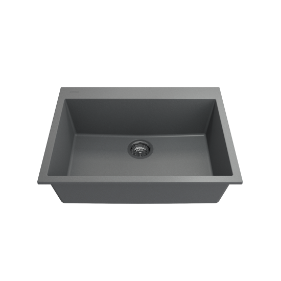 Dual-Mount 27 in. Single Bowl Granite Composite Kitchen Sink in Concrete Gray