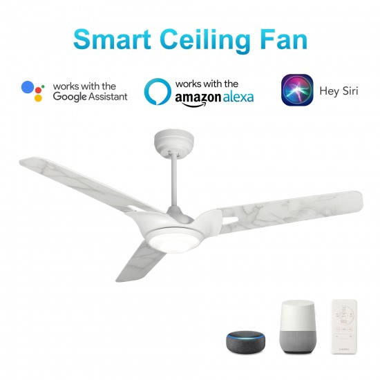 Hoffen 56 Inch 3-Blade Smart Ceiling Fan - White/Marble Pattern