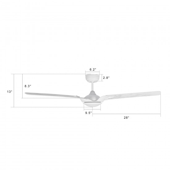 Hoffen 56 Inch 3-Blade Smart Ceiling Fan - White/Marble Pattern