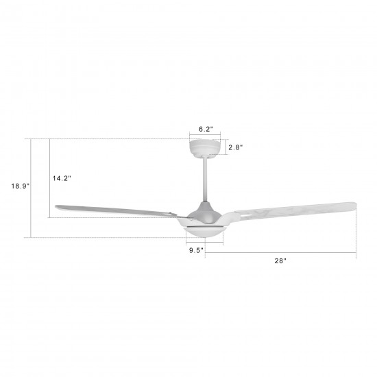 Hoffen 56 Inch 3-Blade Smart Ceiling Fan - White/Marble Pattern