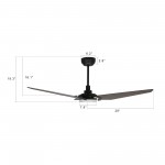 Kaj 56 Inch 3-Blade Smart Ceiling Fan - Black