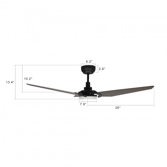 Kaj 52 Inch 3-Blade Smart Ceiling Fan - Black