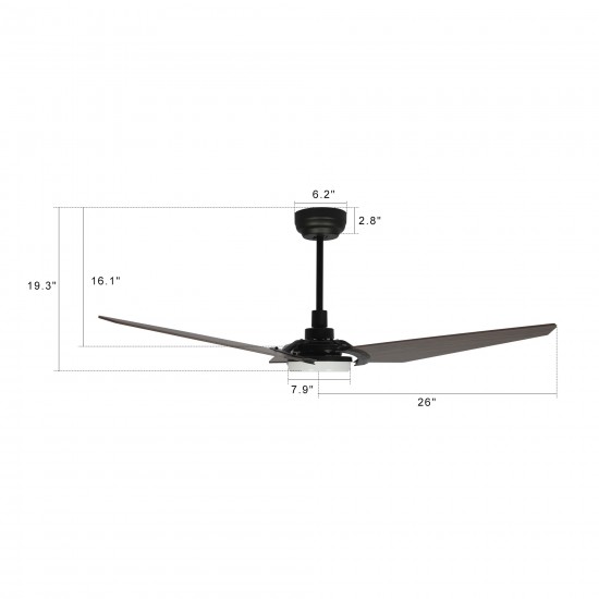 Kaj 52 Inch 3-Blade Smart Ceiling Fan - Black