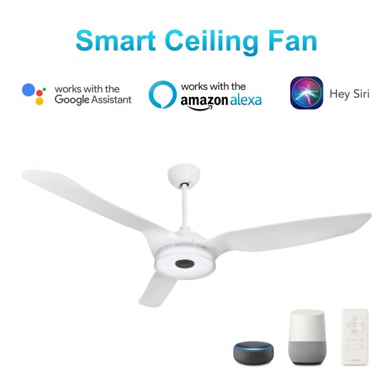 Fletcher 56 Inch 3-Blade Smart Ceiling Fan - White/White