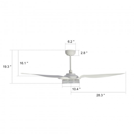 Fletcher 56 Inch 3-Blade Smart Ceiling Fan - White/White