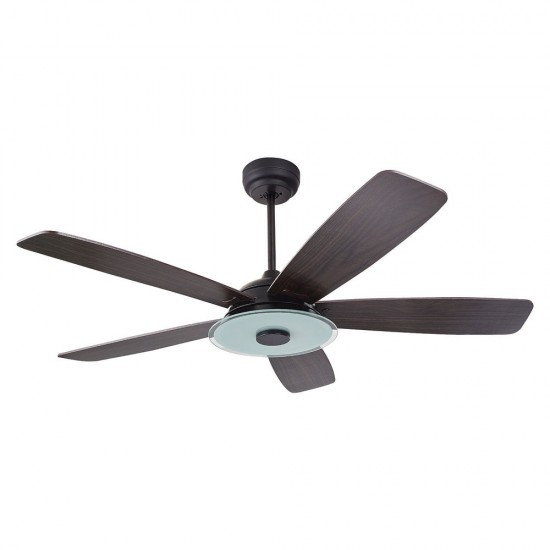 Journey 56-Inch Indoor/Outdoor Smart Ceiling Fan - Chrome Gray/Walnut Wood