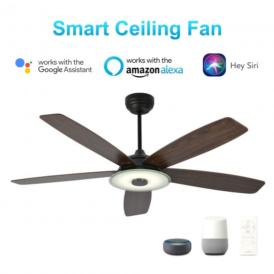 Journey 56-Inch Indoor/Outdoor Smart Ceiling Fan - Chrome Gray/Walnut Wood