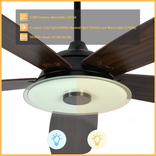 Journey 56-Inch Indoor/Outdoor Smart Ceiling Fan - Chrome Gray/Walnut Wood