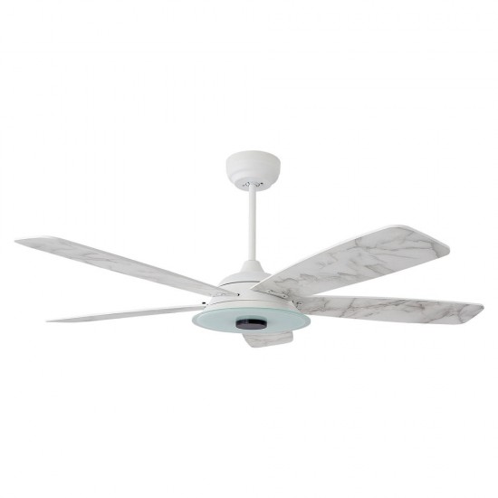 Journey 52-Inch Indoor/Outdoor Smart Ceiling Fan - Brushed Gold/White Marble