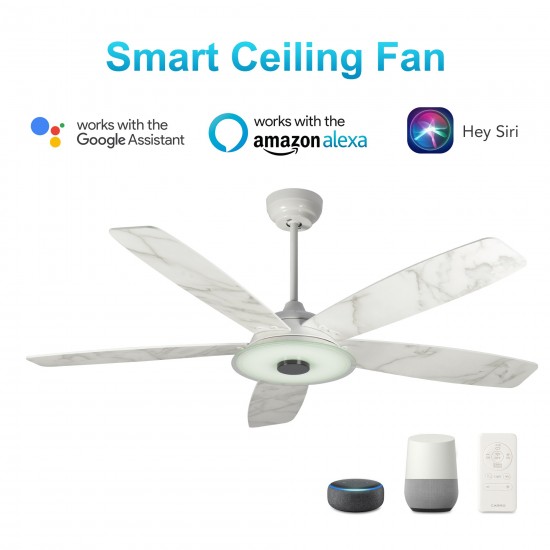 Journey 52-Inch Indoor/Outdoor Smart Ceiling Fan - Brushed Gold/White Marble