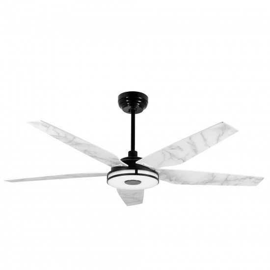 Elira 52-Inch Indoor/Outdoor Smart Ceiling Fan - Matte Black/White Marble