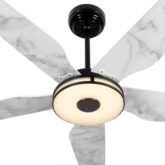 Elira 52-Inch Indoor/Outdoor Smart Ceiling Fan - Matte Black/White Marble