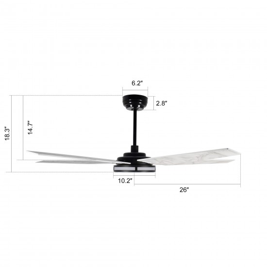 Elira 52-Inch Indoor/Outdoor Smart Ceiling Fan - Matte Black/White Marble