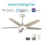 Elira 52 Inch 5-Blade Smart Ceiling Fan - White