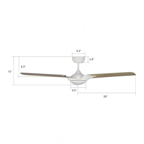 Hoffen 56 Inch 3-Blade Smart Ceiling Fan - White/Light Wood