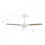 Hoffen 56 Inch 3-Blade Smart Ceiling Fan - White/Light Wood