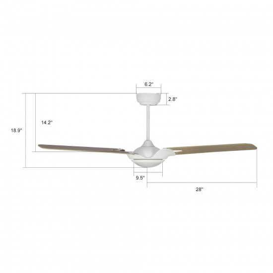 Hoffen 56 Inch 3-Blade Smart Ceiling Fan - White/Light Wood