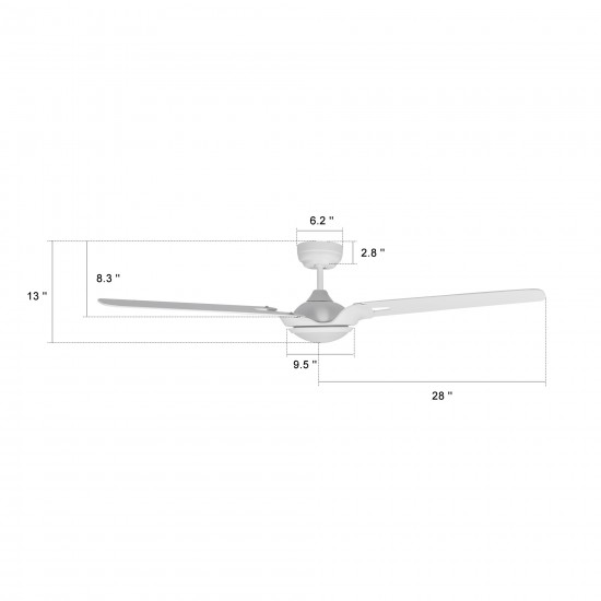 Hoffen 56 Inch 3-Blade Smart Ceiling Fan - White/White